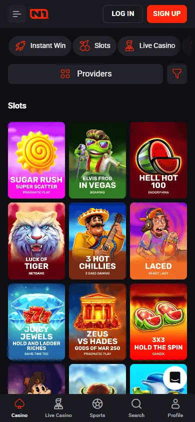 N1bet Casino mobile games interface