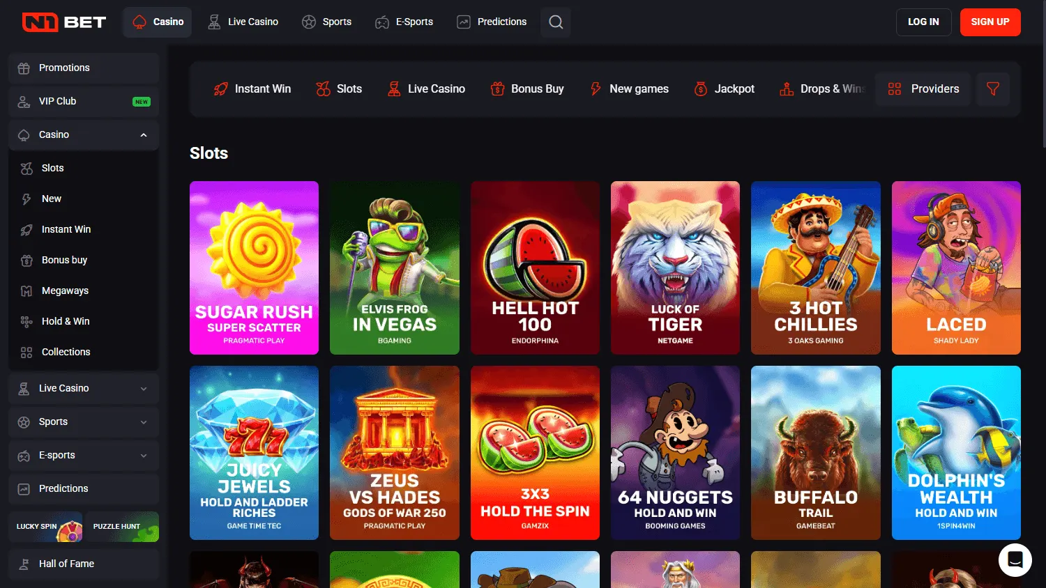 N1bet Casino desktop casino games interface